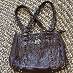 Chic Brown American Bling Studded Shoulder Bag Purse